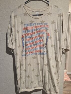 Vintage Style Star Graphic Tee in Cream with Patriotic Print